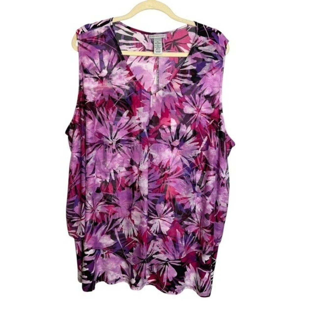 Catherines Top Women's 3X Floral V-Neck Layered Sleeveless Pink Purple